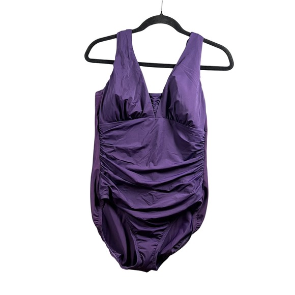 Lands' End Other - Lands End Slender Suit Purple One Piece Swimsuit Ruched V-Neck Size 12 517227